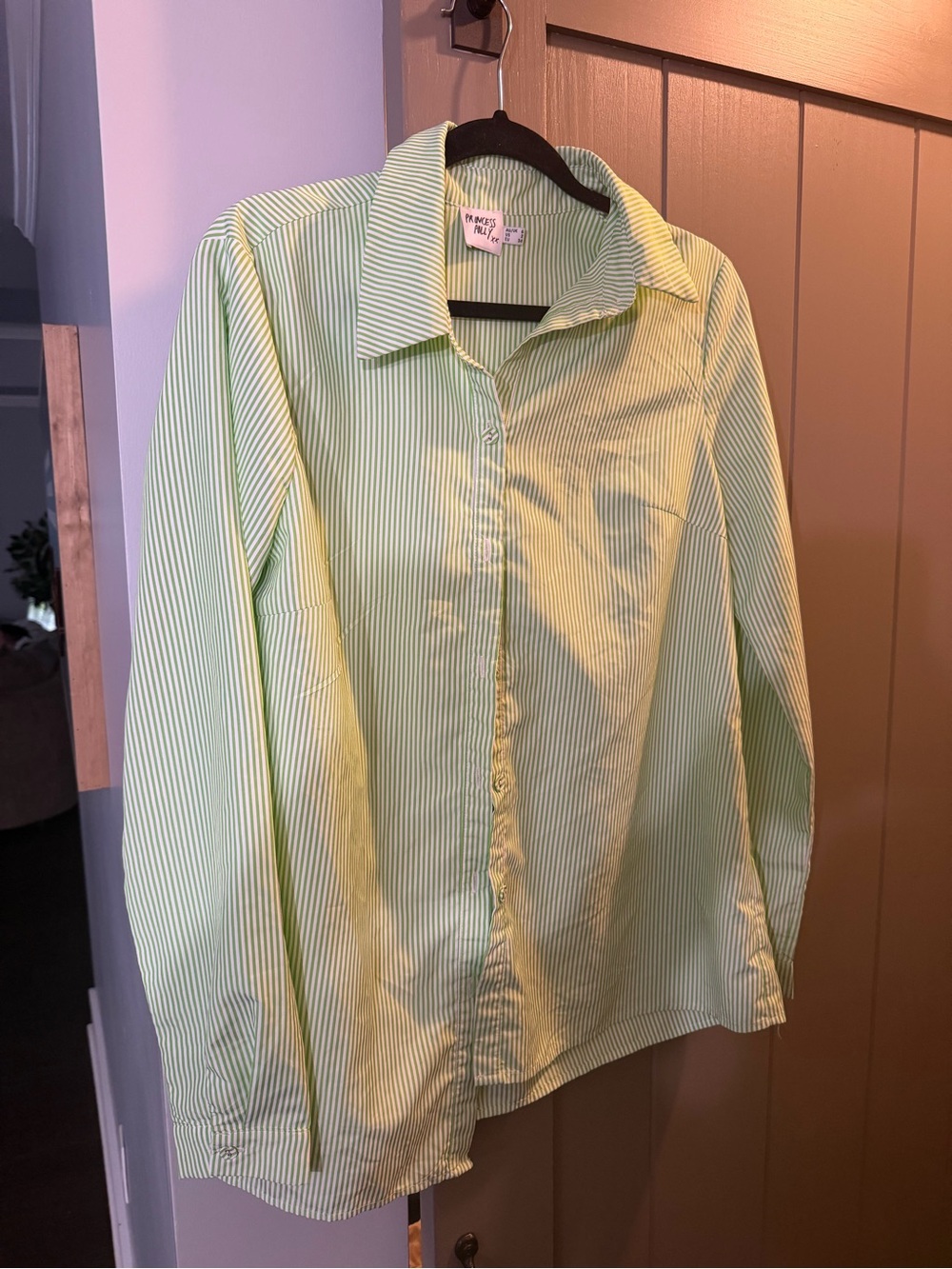 Princess Polly Light Green Striped Button-Down Shirt